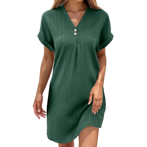 LCpddajlspig Kleider Damen Sommer, Musselin Kleid Damen Sommerkleid Kurzarm Midikleid Strandkleid Wickelkleid Luftige Sommer Knielang Musselinkleid Strandkleider Strand Kleider Große Größe Grün L von LCpddajlspig