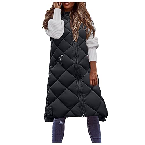 LCpddajlspig Lang Jacke Weste Damen, Daunenweste mit Kapuze Winter Warm Longweste Ärmellose Einfarbige Steppweste Leicht Winterjacke Winterweste Daunenmantel Daunenjacke Outdoor Puffer Jacke Mäntel von LCpddajlspig