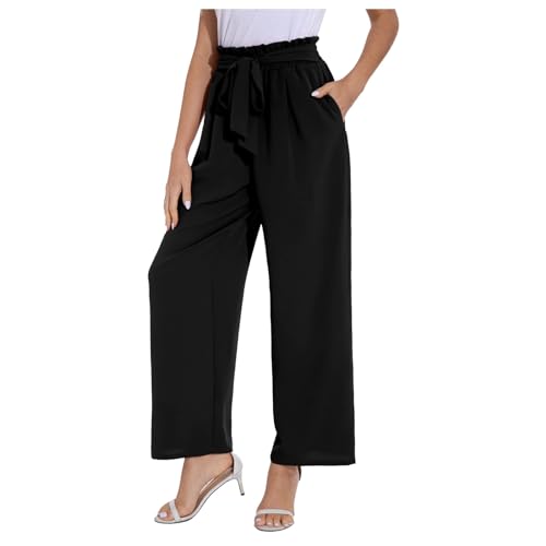 LCpddajlspig Musselin Hose Damen mit Tunnelzug Und Taschen Hohe Taille Linen Pants Stoffhose Weit Leicht Sporthose Sommer Palazzo Hose Weite Leg Hose Boho Sommerhose Mollig Leinenhose von LCpddajlspig