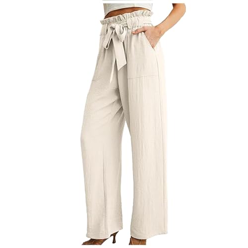 LCpddajlspig Musselin Hose Damen mit Tunnelzug Und Taschen Hohe Taille Linen Pants Stoffhose Weit Leicht Sporthose Sommer Palazzo Hose Weite Leg Hose Boho Sommerhose Mollig Leinenhose von LCpddajlspig