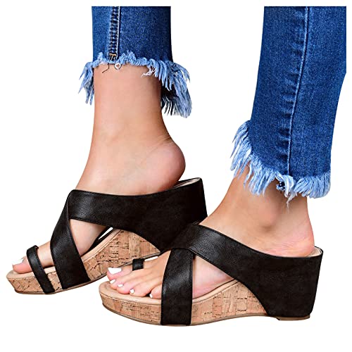 LCpddajlspig Pantoletten Damen Sommer Elegant mit Absatz mit Keilabsatz Slide Duschlatschen Badepantolette Badeschlappen Slippers Sandalen Leder Wasserfest Badelatschen Rutschfest Sexy Hausschuhe von LCpddajlspig