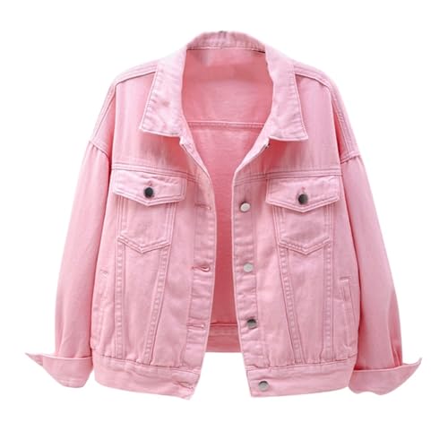 LCpddajlspig Pinke Jacke, Jeansjacke Damen Oversize, Jeansjacke Damen Kurz, Übergangsjacken Jeans Jacken Y2k Kurze Langarm Dünne Jacke Frühling Rosa L von LCpddajlspig