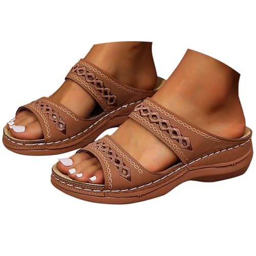 LCpddajlspig Plateau Sandalen Damen, Orthopädische Sandalen Damen Sommerschuhe Breite Füße Hausschuhe Pantoletten Plateau Offene Sommer Schuhe Keilabsatz Sandaletten Weite H Pu-Leder LatschenBraun 39 von LCpddajlspig