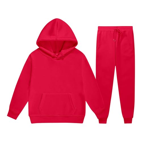 LCpddajlspig Rote Jogginghose Kinder, Trainingsanzug Kinder, Activewear Baggy Sportsachen Longsleeve Sport Kleidung Sportanzug 2-Teilig Hoodie + Jogginghose Roter 8-9 Jahre von LCpddajlspig