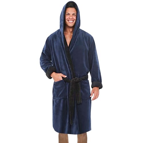 LCpddajlspig Sauna Bademantel Herren, Warm Leicht Flanell Fleece Lang Weicher mit Kapuze Nachtwäsche Saunamantel Flauschig Große Größen Morgenmantel Waffelpique Winter Hausmantel Pyjama von LCpddajlspig