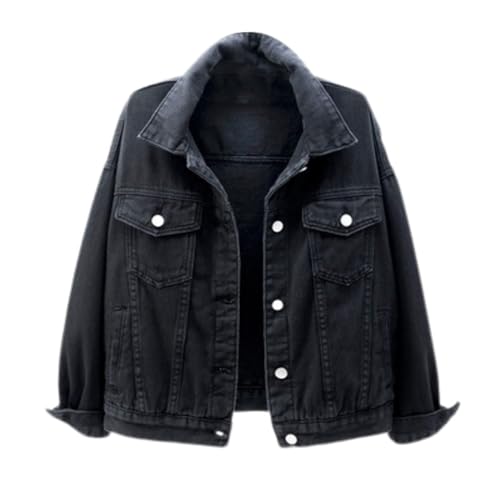 LCpddajlspig Schwarz Jeansjacke Damen Kurz, Jeansjacke Damen Oversize Übergangsjacken Jeans Jacken Y2k Kurze Langarm Dünne Jacke Frühling Schwarz 3XL von LCpddajlspig