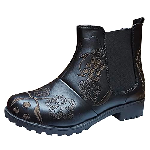 LCpddajlspig Schwarze Stiefeletten Damen, Chelsea Boots Damen Leder, Mit Absatz Herbst Stiefel Weiter Schaft Damenstiefeletten Stiefeletten Elegant Stiefelette Lederstiefel Damenstiefel von LCpddajlspig