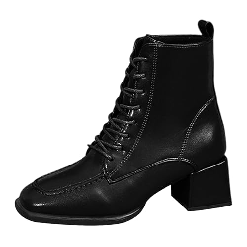LCpddajlspig Schwarze Stiefeletten Damen, Stiefeletten Damen, Lederstiefel Stiefelette Chelsea Damenstiefeletten Stiefel Weiter Schaft Leder Ankle Boots Plateau Damenstiefel von LCpddajlspig