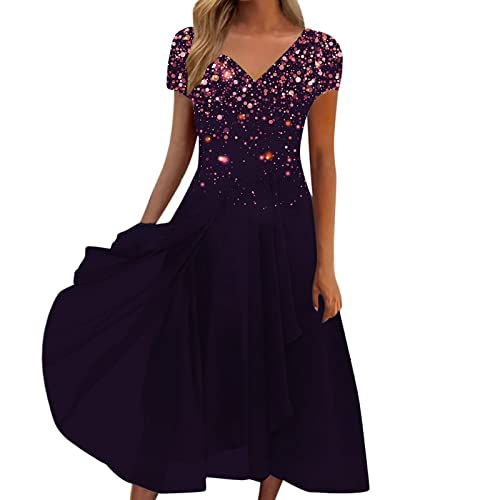 LCpddajlspig Sommer Kleider Frauen, Kleid Chiffon Elegante Spitze Patchwork Kleid V-Ausschnitt Langes Kleid Brautjungfer Abendkleid Kleider Sommer Elegant Lässig Maxikleid von LCpddajlspig