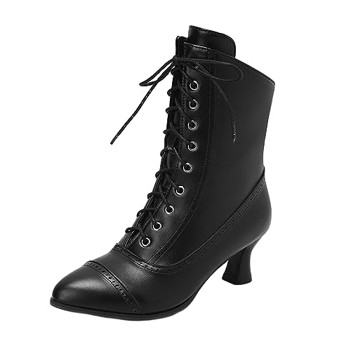 LCpddajlspig Stiefeletten Damen, viktorianische Vintage Gothic Schnürung lederstiefel Klassische Halbschaft Stiefel Mittelalterliche retro Knöchelstiefel Damen Ankle Boots Hochzeit Oktoberfest von LCpddajlspig