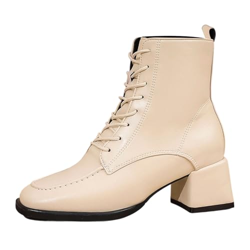 LCpddajlspig Stiefeletten Damen Beige, Stiefeletten Damen, Lederstiefel Stiefelette Chelsea Damenstiefeletten Stiefel Weiter Schaft Leder Ankle Boots Plateau Damenstiefel von LCpddajlspig