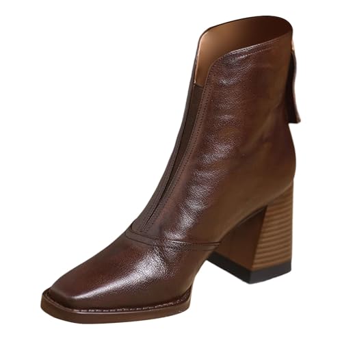 LCpddajlspig Stiefeletten Damen Braun, Stiefeletten Damen, Lederstiefel Stiefelette Chelsea Damenstiefeletten Stiefel Weiter Schaft Leder Ankle Boots Plateau Damenstiefel von LCpddajlspig
