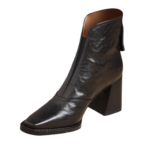 LCpddajlspig Stiefeletten Damen Schwarz, Stiefeletten Damen, Lederstiefel Stiefelette Chelsea Damenstiefeletten Stiefel Weiter Schaft Leder Ankle Boots Plateau Damenstiefel von LCpddajlspig