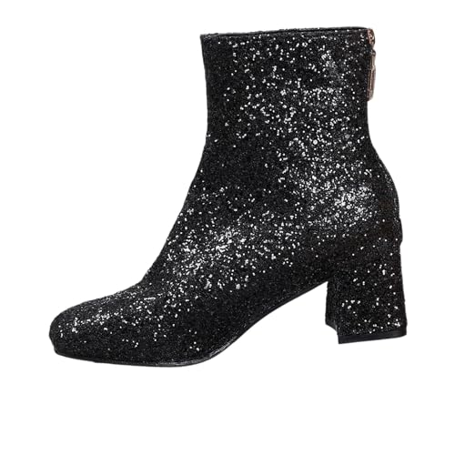 LCpddajlspig Stiefeletten Damen Schwarz, Stiefeletten Damen Mit Absatz, Damenstiefel Ankle Boots Chelsea Lederstiefel Stiefel Weiter Schaft Leder Stiefelette Plateau Damenstiefeletten von LCpddajlspig