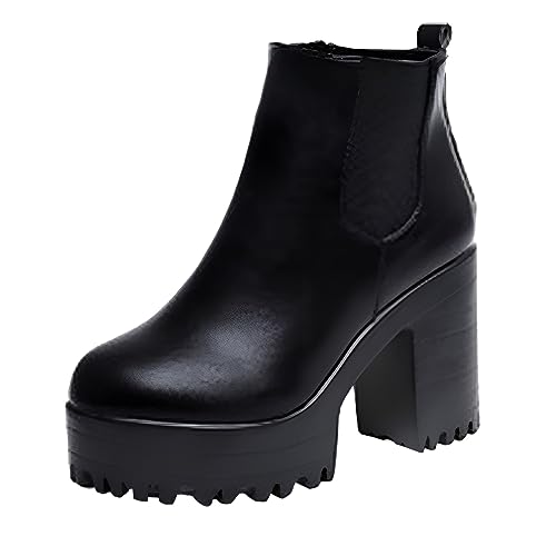 LCpddajlspig Stiefeletten Schwarz Damen, Damen Stiefeletten, Lederstiefel Ankle Boots Chelsea Stiefel Weiter Schaft Damenstiefeletten Leder Stiefelette Plateau Damenstiefel von LCpddajlspig