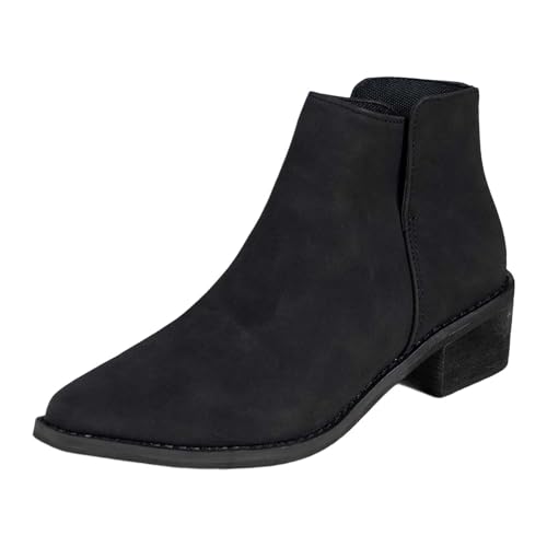 LCpddajlspig Stiefeletten Schwarz Damen, Damen Stiefeletten Mit Absatz, Damenstiefel Stiefel Weiter Schaft Leder Stiefelette Lederstiefel Plateau Damenstiefeletten Chelsea Ankle Boots von LCpddajlspig