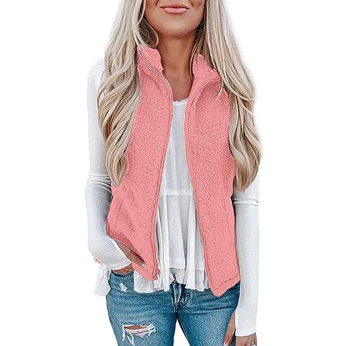 LCpddajlspig Teddyfell Weste Damen Klassischer Outdoor mit Taschen Plüschweste Casual Kurz Teddy Weste Teddy Fleece Weste Einfarbig Warm Revers Ärmellos Winter Fleece Weste Daunenweste Fellweste von LCpddajlspig