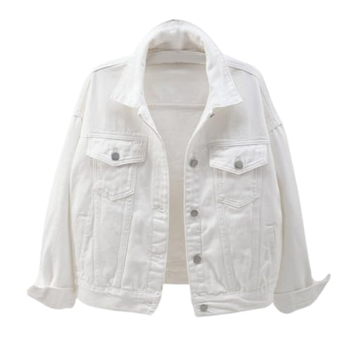 LCpddajlspig Weiße Jeansjacke Damen Kurz, Jeans Jacke, Jeansjacke Damen Oversize Übergangsjacken Jeans Jacken Y2k Kurze Langarm Dünne Jacke Frühling Weiße M von LCpddajlspig