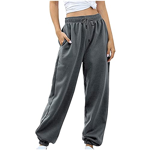 LCpddajlspig Weiße Jogginghose Damen Mit Bändern Baggy High Waist Laufhosen Breit mit Reißverschluss Sweatpants Sporthose Blickdicht Große Größen Lang Trainingshose Baumwolle Freizeithose Jogginghose von LCpddajlspig