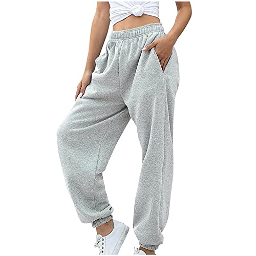 LCpddajlspig Weiße Jogginghose Damen Mit Bändern Baggy High Waist Laufhosen Breit mit Reißverschluss Sweatpants Sporthose Blickdicht Große Größen Lang Trainingshose Baumwolle Freizeithose Jogginghose von LCpddajlspig