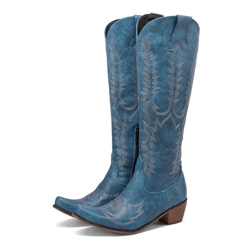 LCpddajlspig Western Stiefeletten Damen, Westernstiefel Damen: Cowboystiefel Lederstiefel Cowboyboots Mit Absatz Damenstiefel Weiter Schaft Cowboy Boots Long Wildlederstiefel Wildleder Stiefel von LCpddajlspig