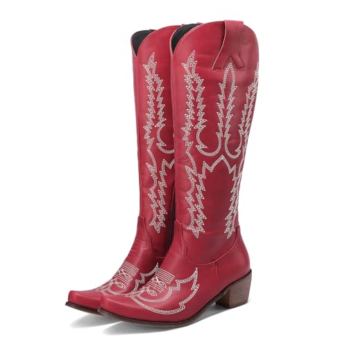LCpddajlspig Westernstiefel Damen: Cowboystiefel Lederstiefel Cowboyboots Mit Absatz Damenstiefel Weiter Schaft Cowboy Boots Long Wildlederstiefel Wildleder Stiefel von LCpddajlspig