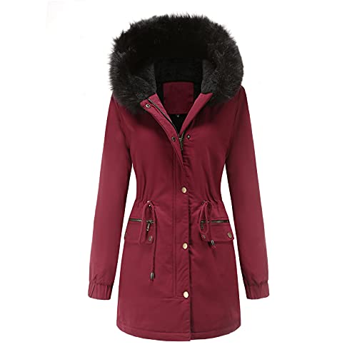 LCpddajlspig Winterjacke Damen Warm, mit Teddyfell Elegant Lang Steppmantel Gefüttert Winddicht Schwarz Winterparka 3 In 1 Steppmantel Abnehmbarer Fellkapuze Wintermantel Parka Jacke Herbst Mantel von LCpddajlspig