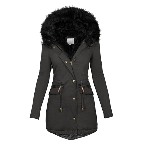 LCpddajlspig Winterjacke Damen Warm, mit Teddyfell Elegant Lang Steppmantel Gefüttert Winddicht Schwarz Winterparka 3 In 1 Steppmantel Abnehmbarer Fellkapuze Wintermantel Parka Jacke Herbst Mantel von LCpddajlspig