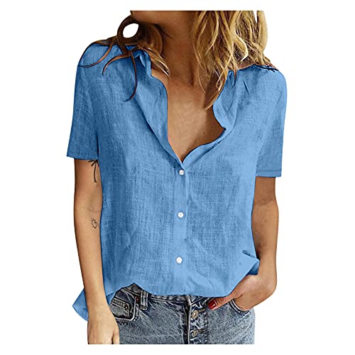 Leinenbluse Damen Sommer Langarm Boho Oversize Shirt Hemd Leinen Vintage Longbluse Musselin Bluse V-Ausschnitt Große Größen Damenblusen Klassische Modische Hemdbluse Sommerbluse von LCpddajlspig