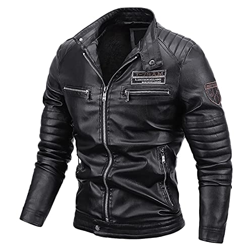 Motorradjacke Herren Leder Wasserdicht Vintage Bikerjacke Stehkragen 5XL Motorrad Jacke Schwarz Motorradbekleidung Reißverschluss Winddicht mit Protektoren Kunstlederjacke Bomberjacke Lederjacke von LCpddajlspig