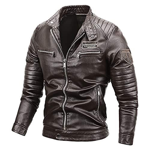 Motorradjacke Herren Leder Wasserdicht Vintage Bikerjacke Stehkragen 5XL Motorrad Jacke Schwarz Motorradbekleidung Reißverschluss Winddicht mit Protektoren Kunstlederjacke Bomberjacke Lederjacke Motorradjacke Herren Leder Wasserdicht Vintage Bikerjacke Stehkragen 5XL Motorrad Jacke Schwarz Motorradbekleidung Reißverschluss Winddicht mit Protektoren Kunstlederjacke Bomberjacke Lederjacke von LCpddajlspig