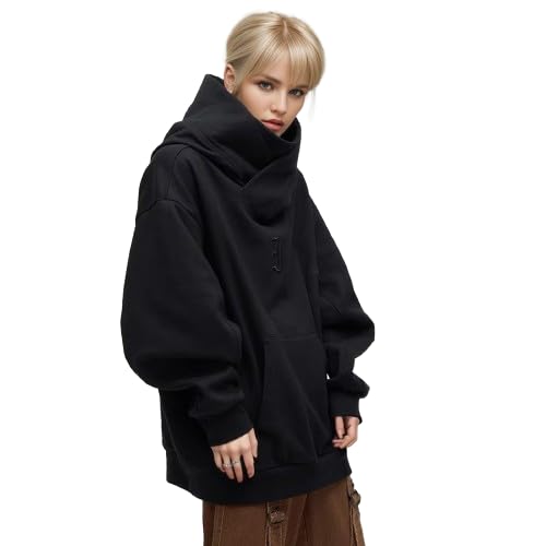 Ninja Hoodie Pullover Damen Japan Harajuku Style Hoodies Ninja Double Neckline Cotton Hip Hop Hoodie Oversize Dicker Winter Warm Gefüttert Kapuzenpullover Fleece Pulli Techwear mit Kapuze von LCpddajlspig