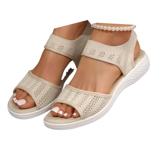 Orthopädische Sandalen Damen,Waschbare Slingback Mit Weiches Fussbett Sandalen Sommerschuhe Riemchensandalen Sandaletten Bequem Breite füße Leichte Barfuß Sandalen Flache Strick Mesh Strandschuhe von LCpddajlspig