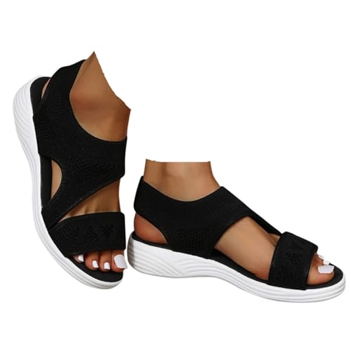 Orthopädische Sandalen Damen,Waschbare Slingback Mit Weiches Fussbett Sandalen Sommerschuhe Riemchensandalen Sandaletten Bequem Breite füße Leichte Barfuß Sandalen Flache Strick Mesh Strandschuhe von LCpddajlspig