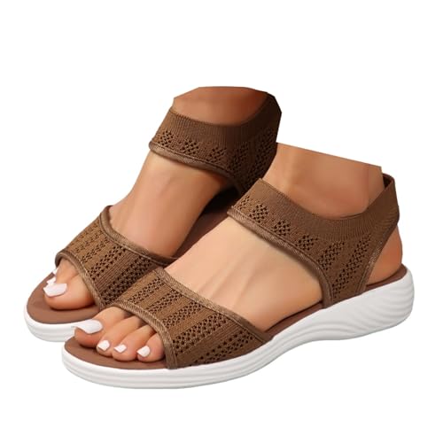 Orthopädische Sandalen Damen,Waschbare Slingback Mit Weiches Fussbett Sandalen Sommerschuhe Riemchensandalen Sandaletten Bequem Breite füße Leichte Barfuß Sandalen Flache Strick Mesh Strandschuhe von LCpddajlspig