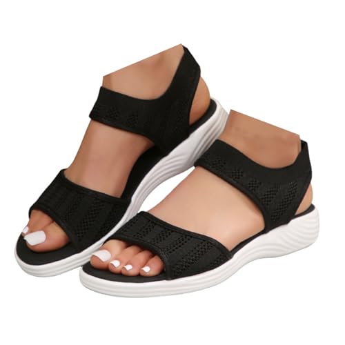 Orthopädische Sandalen Damen,Waschbare Slingback Mit Weiches Fussbett Sandalen Sommerschuhe Riemchensandalen Sandaletten Bequem Breite füße Leichte Barfuß Sandalen Flache Strick Mesh Strandschuhe von LCpddajlspig