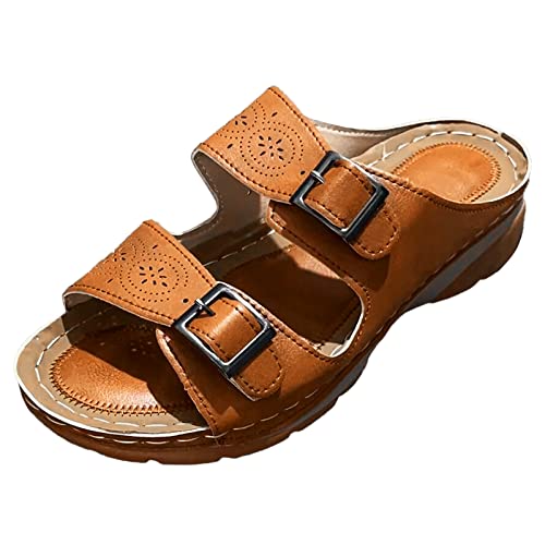 Pantoletten Damen Weite H Open Toe Orthopädische Slide Pantoletten mit Absatz Duschlatschen Sommer Keilsandale Strandschuhe Wasserfest Sandalen Keilabsatz Rutschfest Pantoffeln Badeschlappen von LCpddajlspig