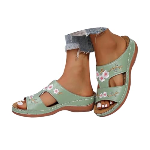 Plateau Pantoletten Damen, Orthopädische Sandalen Damen Sommerschuhe Breite Füße Hausschuhe Pantoletten Plateau Offene Sommer Schuhe Keilabsatz Sandaletten Weite H Pu-Leder LatschenGrün 42 von LCpddajlspig
