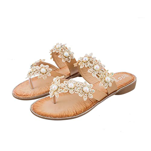 Sandalen Breite Füße Damen Open Toe Elegant Glitzer Pantoletten Wasserfest Slide Flach mit Strass Keilsandale Sommer Orthopädische Duschlatschen Pantoffeln Rutschfest Badeschlappen Strandschuhe von LCpddajlspig