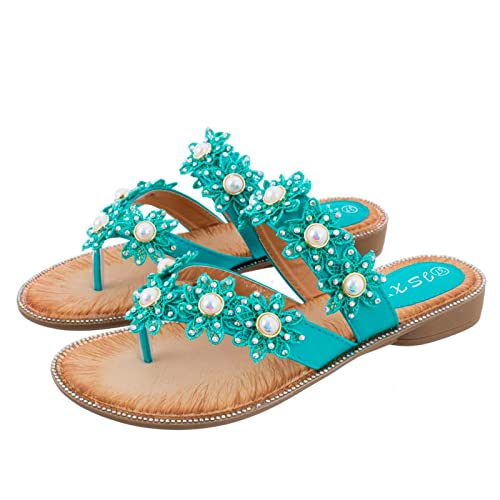 Sandalen Breite Füße Damen Open Toe Elegant Glitzer Pantoletten Wasserfest Slide Flach mit Strass Keilsandale Sommer Orthopädische Duschlatschen Pantoffeln Rutschfest Badeschlappen Strandschuhe von LCpddajlspig