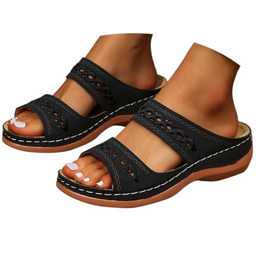 Sandalen Damen Sommer, Orthopädische Sandalen Damen Sommerschuhe Breite Füße Hausschuhe Sandals & Slides Pantoletten Plateau Offene Sommer Schuhe Keilabsatz Sandaletten Weite H Pu-Leder Latschen von LCpddajlspig