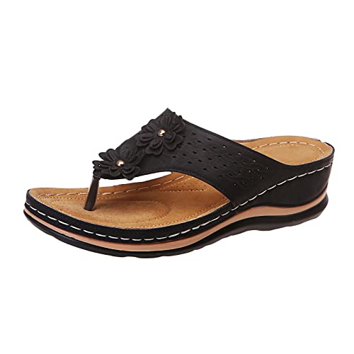 Sandalen Damen mit Absatz, Badeschlappen Orthopädische Elegant Sommerschuhe Espandrillos Leder Clogs Slide Sommer Pantoletten rutschfest Wasserfest Zehensandalen Keilabsatz Sandalen Hausschuhe von LCpddajlspig