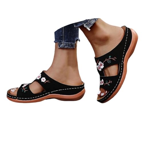Schuhe Mit Keilabsatz Für Damen, Orthopädische Sandalen Damen Sommerschuhe Breite Füße Hausschuhe Pantoletten Plateau Offene Sommer Schuhe Keilabsatz Sandaletten Weite H Pu-Leder LatschenSchwarz 39 von LCpddajlspig