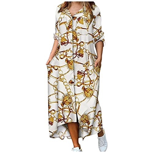 Shirtkleid Damen Langarm Kurzarm Casual Knielang Blusenkleid Langarm 3/4 Arm Lang Shirtkleid Maxikleid Baumwolle Midikleid Freizeitkleid Strandkleid Elegant A Linie Boho Kleid Sommerkleid von LCpddajlspig