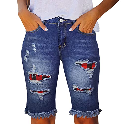 Shorts Damen High Waist Übergrößen Strandshorts Stretch Sommer Hosen Bermuda Knielange Jeans Shorts Latzhose Zerrissen Jumpsuits Kurze Hose Baggy Sexy Damenshorts Kurze Jeanshosen Jeanshose von LCpddajlspig