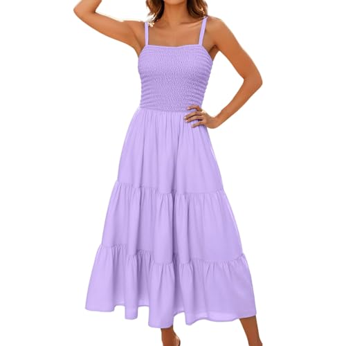 Sommerkleid, Sommerkleid Damen Lang Strandkleid Maxikleider Sommerkleider Maxi Dress a Linie Tunika Kleid Sommer Maxikleid Ärmellos Spaghettiträger Damenkleider Lila S von LCpddajlspig