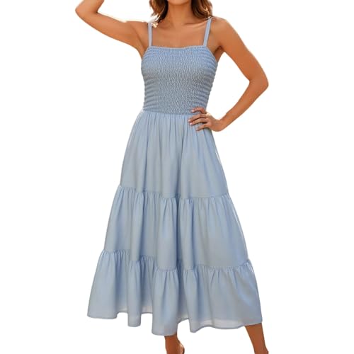 Sommerkleid Damen, Sommerkleid Damen Lang Strandkleid Maxikleider Sommerkleider Maxi Dress a Linie Cocktailkleid Tunika Kleid Sommer Maxikleid Ärmellos Spaghettiträger Abendkleid Damenkleider Blau S von LCpddajlspig