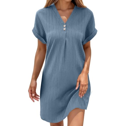 Sommerkleid Damen Leinen, Musselin Kleid Damen Sommerkleid Kurzarm Midikleid Strandkleid Wickelkleid Luftige Kleider Sommer Knielang Musselinkleid Strandkleider Strand Kleider Große Größe Blau L Sommerkleid Damen Leinen, Musselin Kleid Damen Sommerkleid Kurzarm Midikleid Strandkleid Wickelkleid Luftige Kleider Sommer Knielang Musselinkleid Strandkleider Strand Kleider Große Größe Blau L von LCpddajlspig
