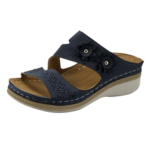 Sommerschuhe Damen mit Fussbett mit Keilabsatz Clogs & Pantoletten Mules Orthopädische Elegant Echtes Leder Sommer Sandalen Orthopädische Sandalen Schwarz Pantoletten Freizeit Slides von LCpddajlspig