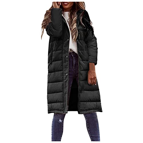 Steppmantel Damen Leicht, Herbst Elegant mit Kapuze Wintermantel Wolle Leicht Winter Puffer Mantel Schwarz Wasserdicht Warm Winterjacke Daunenmantel Gefüttert Lang Übergangsmantel Steppmantel von LCpddajlspig